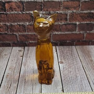 Vintage Kanawa Amber Art Glass Smiling Ally Cat Figurine